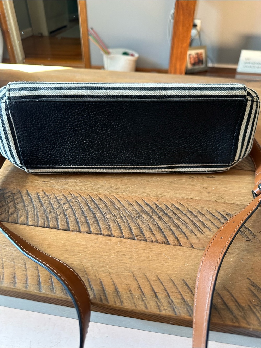kate spade Black and Cream Striped Leather Crossbody - Picture 3 of 6